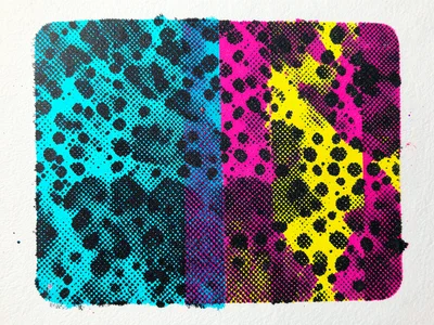 Newspaper halftone on newsprint, large coarse dots on absorbent paper, ink bleed