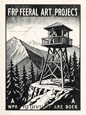 A fire lookout tower on a mountain ridge, a lone ranger with binoculars on the o