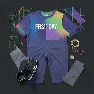 Flat lay of first day outfit with new shoes, socks, and accessories