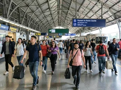Commuters rushing through station