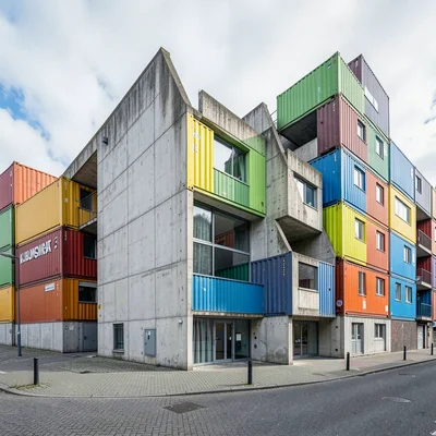 Post-war reconstruction modernism, Rotterdam radical geometry, Primary colored s
