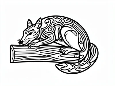 Beaver gnawing a log — incisors as interlocking forms, flat tail below