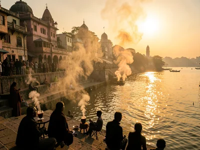 Cremation smoke at golden hour