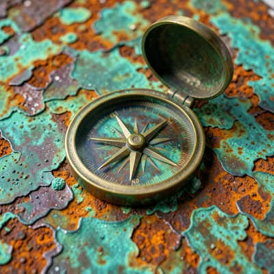 Antique brass compass as graduation gift, patina showing years, open lid