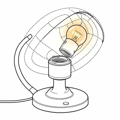 Technical-illustration of a bedside lamp with the bulb removed and the socket ex