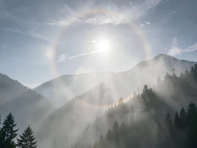 Sun corona through thin fog