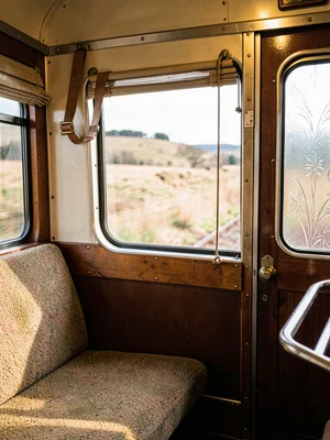 Railway Window Leather Strap Countryside View