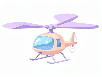 Whirring peach lowpoly helicopter with a triangulated lavender rotor and sky-blu