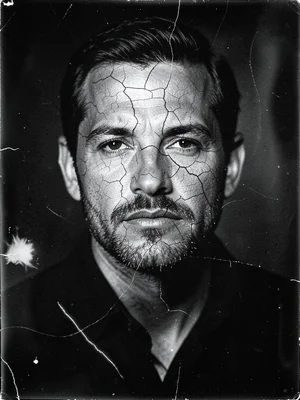 Reticulation: a portrait where the gelatin has cracked during processing, creati
