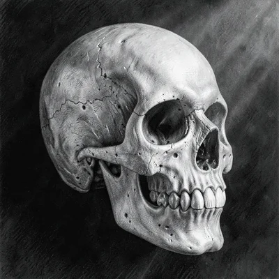 Human skull with side lighting