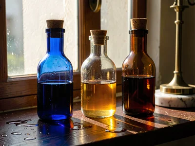 Amber Bottles Raking Light