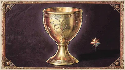 Gold leaf illuminated illustration, holy grail , burnished gold leaf areas, illu