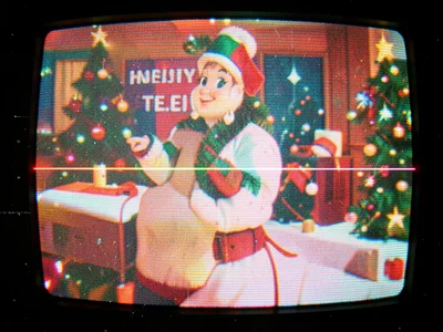 Tape-worn recording of holiday special on TV, classic animation, nostalgic glow