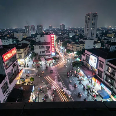 Rooftop view of motorbike intersection