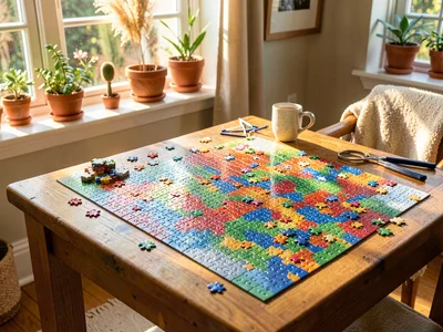 Puzzle in sunroom, natural light helping see colors, the ideal puzzling environm