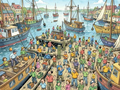 Busy harbor with boats