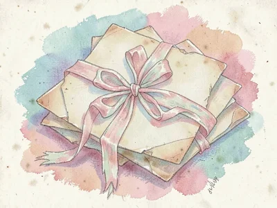 Old love letters tied with ribbon