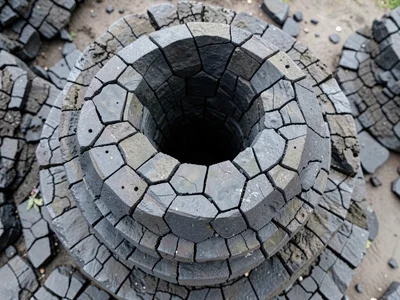 Column tops from above showing hexagonal tile pattern