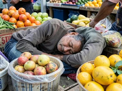 Fruit vendor sleeping
