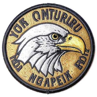 Embroidered patch illustration, Eagle head in profile , merit badge aesthetic, e