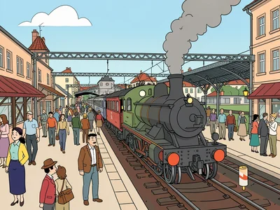 European train station bustle