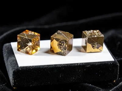 Three Pyrite Cubes Gold Crystal Geometry