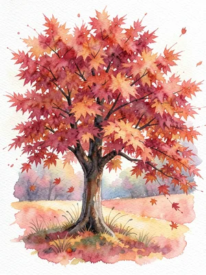 A Japanese maple tree in autumn, the leaves a cascade of vermillion and crimson,