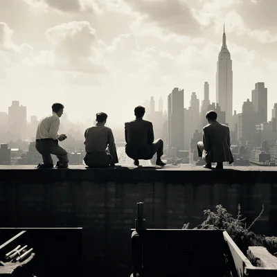 Street photo in the style of Vivian Maier A group of