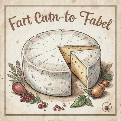 Artisan food packaging illustration, Artisan cheese wheel with wedge cut , farm-