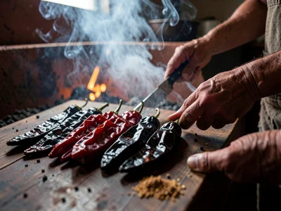 Dried Chile Varieties Fanned Out by Type