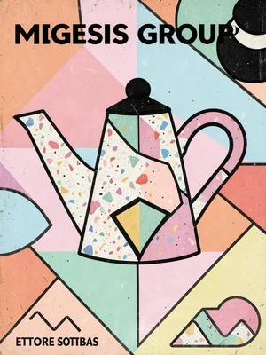 Teapot postmodern design, triangular spout, terrazzo body, squiggle handle offse
