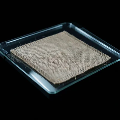 A piece of burlap fabric laid flat on the scanner, weave texture in extreme deta
