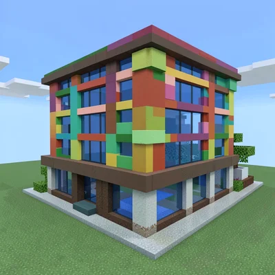 Voxel 3D illustration, voxel office building exterior , cubic voxel construction