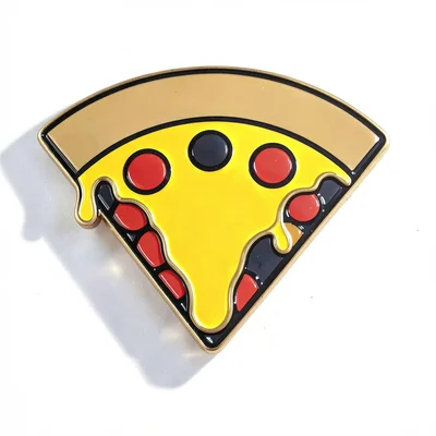 Enamel pin illustration, Slice of pizza with melted cheese dripping , bold simpl