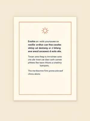 Brand quote-card composition with a thin frame and a small abstract sun symbol i