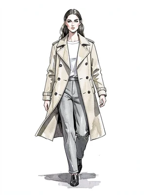 Walking forward trench coat open