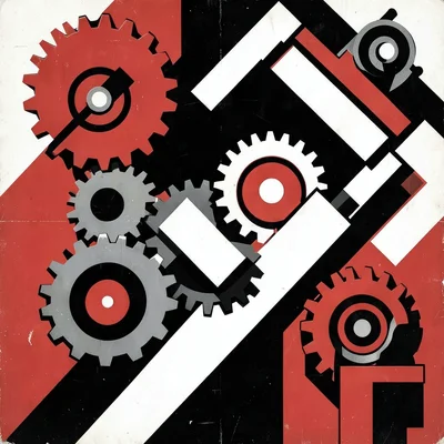Press printing machinery — gears and rollers as interlocking geometric shapes