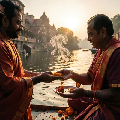 Priest making Ganges offering