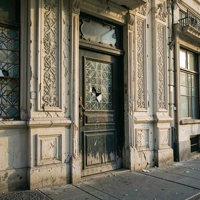 Buenos Aires faded grandeur, belle époque decay, Ceramic tiles with geometric pa