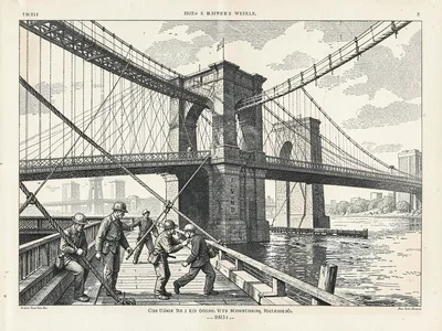 Brooklyn Bridge under construction