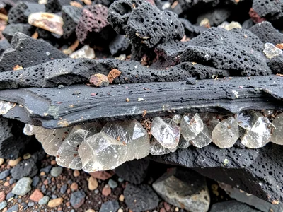 Volcanic sandstone showing layered eruption history
