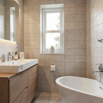 clean bathroom with regrouted tile and polished fixtures