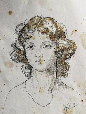 Angel head with curled hair