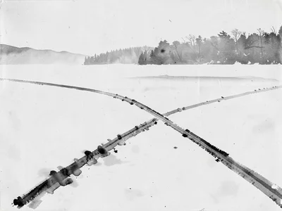 Snow field with single track crossing