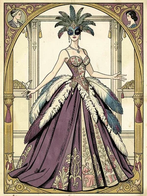 Masked ball cascading feathers