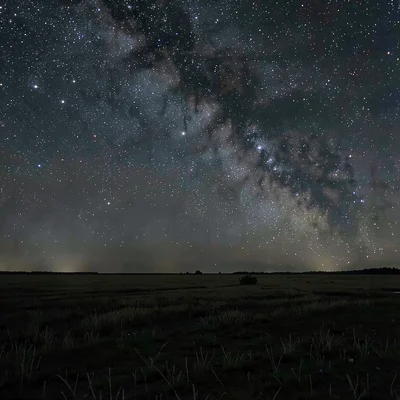 Vast horizontal landscape, extreme width composition, Night sky with Milky Way a