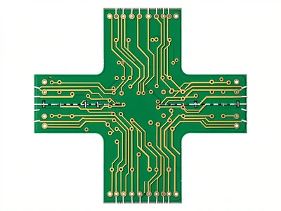 A stitched cross-section view showing multiple PCB layers with traces on each la