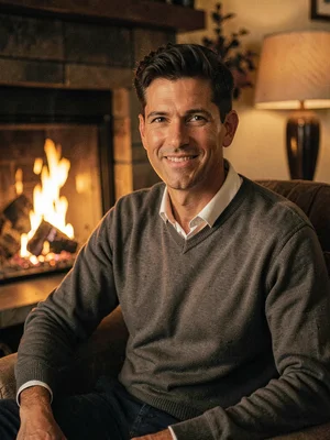 Fireside portrait warmth