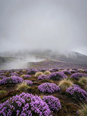 Mist Descending Over Heather Hillside