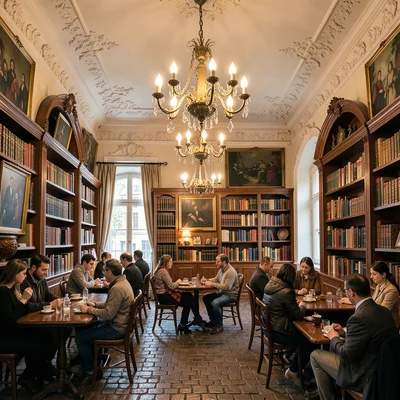 Habsburg café warmth surviving in Lviv, Ukraine, university library reading room